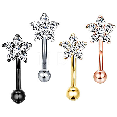 304 Stainless Steel Micro Pave Clear Cubic Zirconia Flower Curved Barbell Cartilage Earrings WG168AC-04-1