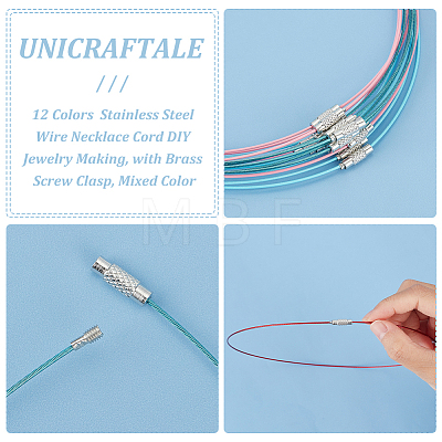 Unicraftale 60Pcs 12 Colors  Stainless Steel Wire Necklace Cord DIY Jewelry Making TWIR-UN0001-10-1