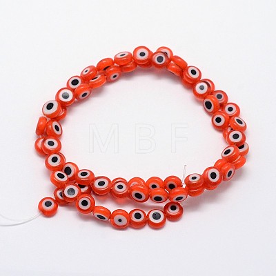 Handmade Evil Eye Lampwork Flat Round Bead Strands LAMP-L058-12mm-08-1