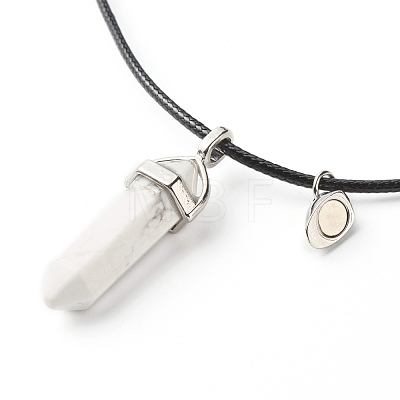 Natural Howlite & Black Obsidian Double Terminated Pointed Pendants Necklaces Set for Couples Best Friends NJEW-JN03674-1