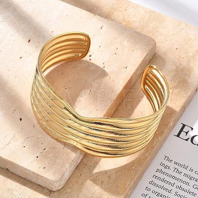 304 Stainless Steel Cuff Bangles BJEW-B108-13G-1