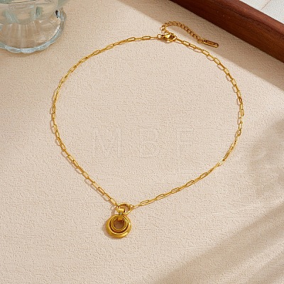 304 Stainless Steel Duo Ring Pendant Paperclip Chain Necklaces for Women WG87DD9-01-1