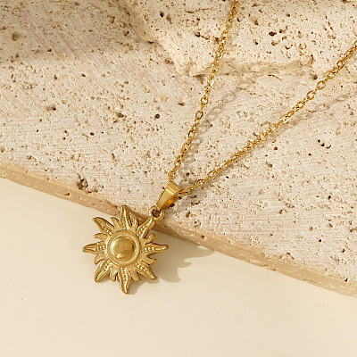 Vintage 306 Stainless Steel Sun Pendant Necklaces for Women IP0295-1