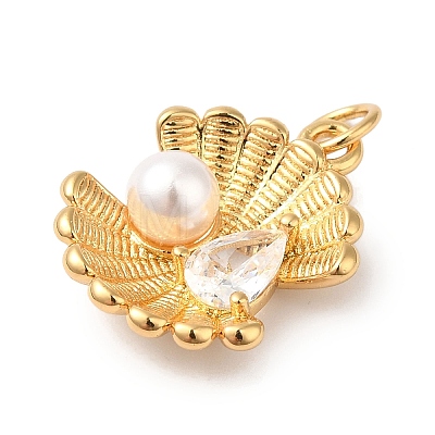 Rack Plating Brass Glass Imitation Pearl Pendants KK-B092-01G-1