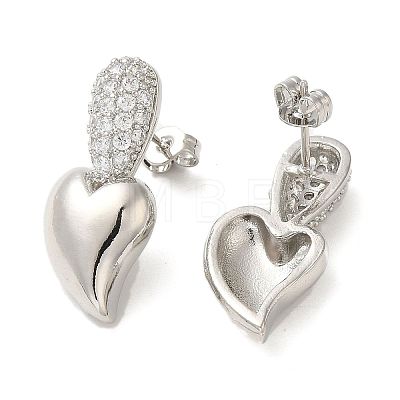 Heart Rack Plating Brass Micro Pave Cubic Zirconia Stud Earrings for Women EJEW-O001-09P-1