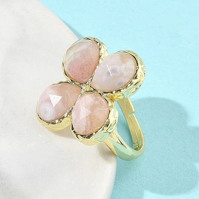Natural Cherry Blossom Agate Faceted Adjustable Finger Rings for Women RJEW-A092-01G-14-1