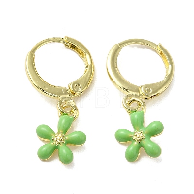 Flower Real 18K Gold Plated Brass Dangle Leverback Earrings EJEW-L268-009G-01-1