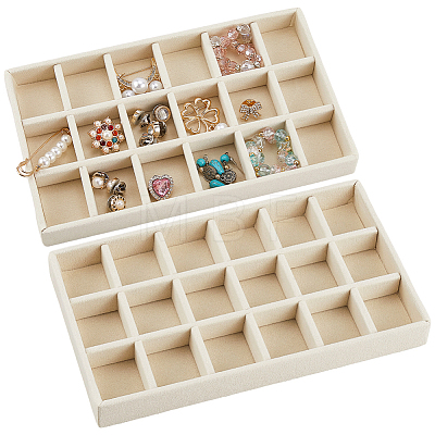 18 Grids Rectangle Wood Covered with Velvet Jewelry Trinket Display Trays LS-AJEW-WH20054-062H-01-1