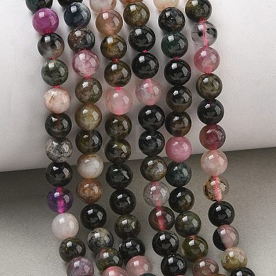 Natural Tourmaline Beads Strands G-R446-6mm-03-1