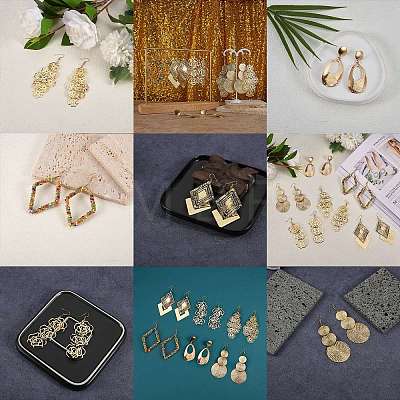 6Pairs 6 Styles Big Rhombus & Teardrop & Flower Dangle Earrings for Girl Women EJEW-SZ0001-56-1