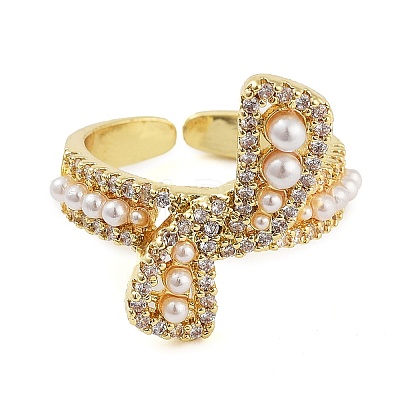 Rack Plating Brass Micro Pave Cubic Zirconia Bowknot Open Cuff Rings for Women RJEW-C080-04G-1