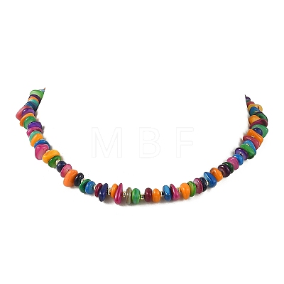 Dyed Natural Freshwater Shell Chip & Brass Beaded Necklaces NJEW-JN06409-1