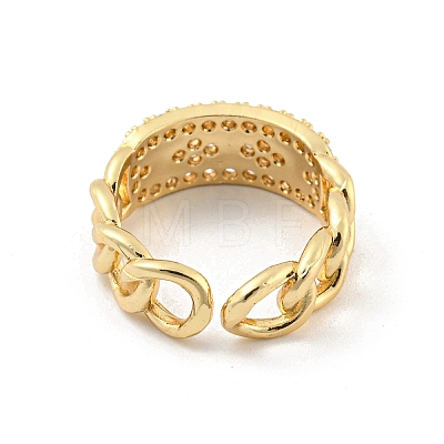 Chain Brass Micro Pave Clear Cubic Zirconia Open Cuff Rings RJEW-G309-36G-1