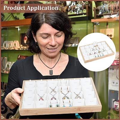 24 Grids Bamboo Pendant Display Trays with PU Imitation Leather Display Cards ODIS-WH0086-091A-02-1