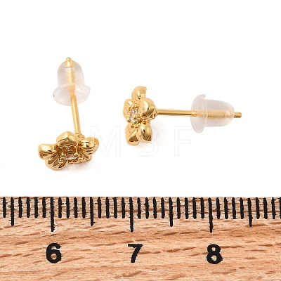 Brass Micro Pave Clear Cubic Zirconia Flower Stud Earrings EJEW-C158-17B-G-1
