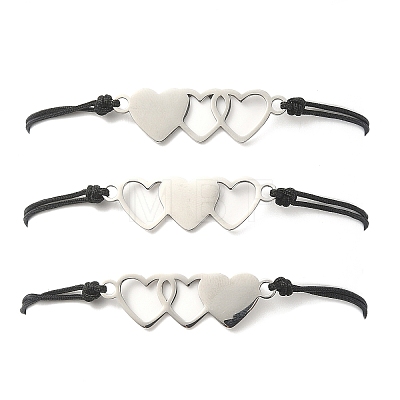Friendship Theme Stainless Steel Interlocking Love Heart Link Bracelets Sets BJEW-JB09544-1