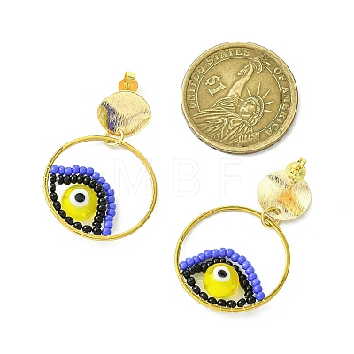 Evil Eye Handmade Glass Seed Beads Dangle Stud Earrings EJEW-MZ00371-03-1