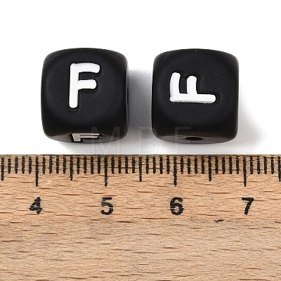 20Pcs Black Cube Letter Silicone Beads 12x12x12mm Square Dice Alphabet Beads with 2mm Hole Spacer Loose Letter Beads for Bracelet Necklace Jewelry Making JX433F-1