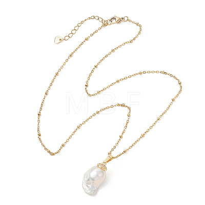 Nuggets Natural Baroque Keshi Pearl Pendant 304 Stainless Steel Satellite Chain Necklaces for Women NJEW-JN06030-1