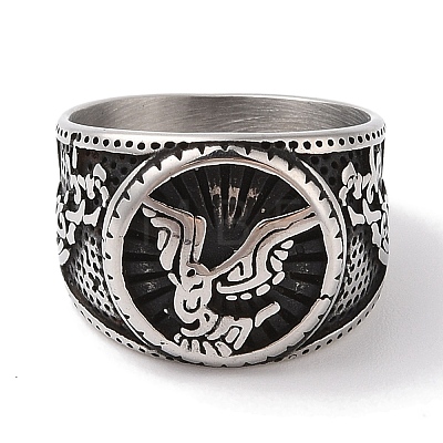 Viking 304 Stainless Steel Odin Raven Finger Rings RJEW-U005-11AS-1