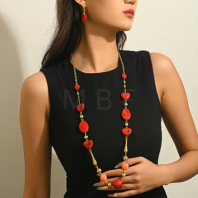 Fashion Alloy Heart Beaded Long Sweater Stud Chain Earrings & Necklaces Sets for Women Gift MP8647-1