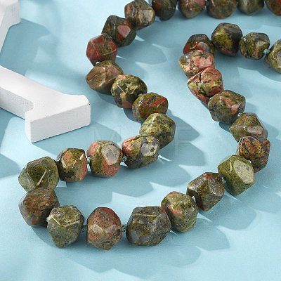 Natural Unakite Nuggets Beaded Necklaces for Women Men NJEW-K388-01U-1