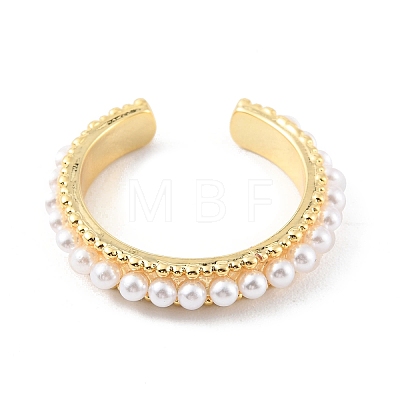 Plastic Pearl Beaded Open Cuff Ring RJEW-C058-03G-1