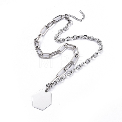 304 Stainless Steel Paperclip Chains & Cable Chain Jewelry Sets SJEW-K153-56P-1