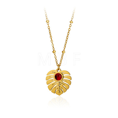 304 Stainless Steel Glass Leaf Pendant Satellite Chain Necklaces for Women WG6ADB0-02-1