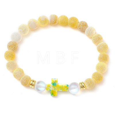 Synthetic Moonstone & Frosted Natural Weathered Agate Beads Stretch Bracelets for Women BJEW-JB11333-01-1