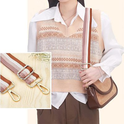 Cotton Adjustable Folk Custom Stripe Pattern Bag Strap FIND-WH0077-83-1