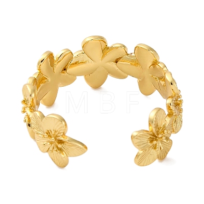 Rack Plating Brass Flower Open Cuff Rings for Women RJEW-S242-01G-A-1