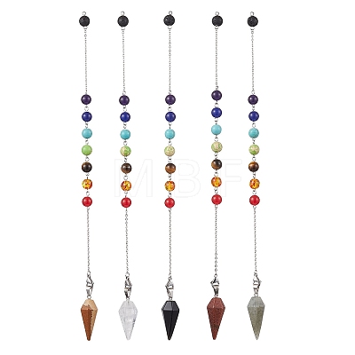 Chakra Synthetic & Natural Mixed Gemstone Pointed Dowsing Pendulums PALLOY-JF02608-02-1