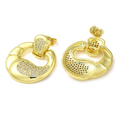 Double Corn Brass Dangle Stud Earrings with Cubic Zirconia EJEW-G373-02G-1
