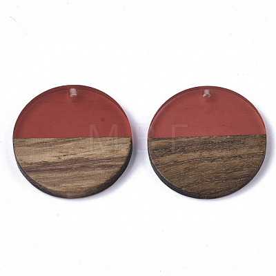 Transparent Resin & Walnut Wood Pendants RESI-S358-02B-H50-1