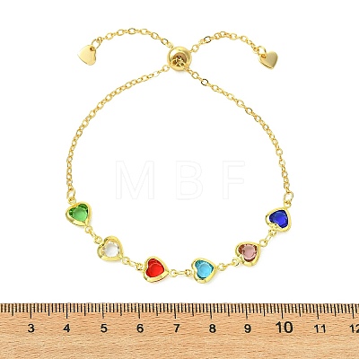 Adjustable Brass Glass Heart Link Chain Slider Bracelets for Women BJEW-JB14162-1