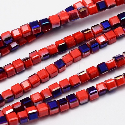 Faceted Cube Half Rainbow Plated Electroplate Glass Beads Strands EGLA-E041-5mm-M2-1