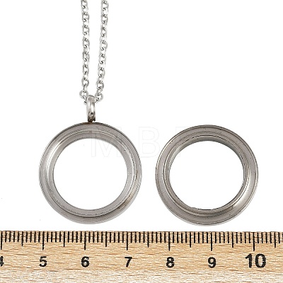 304 Stainless Steel Visible Flat Round Locket Pendant Pet Urn Ashes Necklaces LS-NJEW-S455-08P-1
