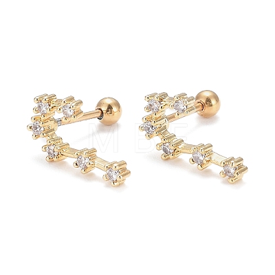 Brass Micro Pave Clear Cubic Zirconia Stud Earrings EJEW-F258-01F-G-1