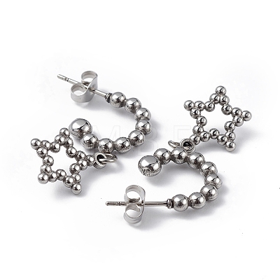 Non-Tarnish 304 Stainless Steel Hollow out Star Dangle Stud Earrings for Women EJEW-I284-22P-1