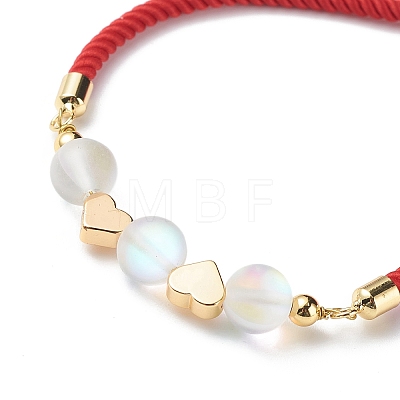 2Pcs 2 Color Synthetic Moonstone & Brass Heart Beaded Slider Bracelet BJEW-JB08852-1