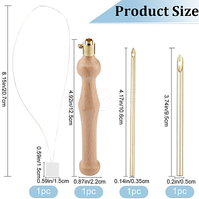 Wood Handle Brass Punch Embroidery Needle Pen & Easy Automatic Threader Set DIY-WH0453-88B-1