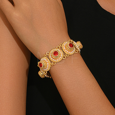 Elegant Crown Alloy Pave Red Cubic Zirconia Flat Round Link Chain Bracelets for Women WQ4062-1