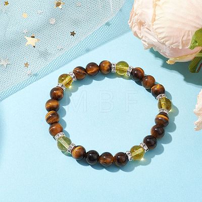 8mm Round Dyed Natural Quartz Crystal & Tiger Eye Stretch Bracelets for Women Men BJEW-TA00519-1