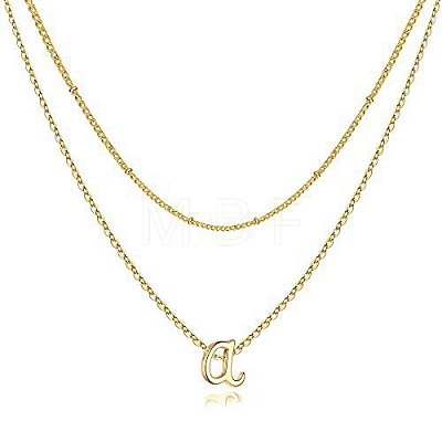 Brass Double Layer Small Letter Pendant Necklaces for Women WG025FC-05-1