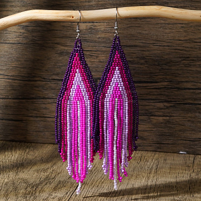 Bohemian Handmade Glass Seed Beads Tassel Dangle Earrings AE7424-1-1