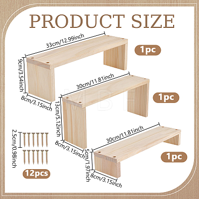3Pcs 3 Sizes Rectangle Wooden Jewelry Organizer Display Riser Stands ODIS-WH0099-244A-1