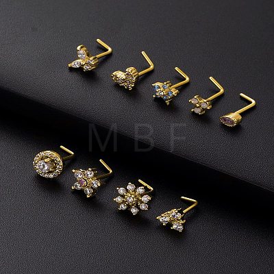 316L Surgical Stainless Steel Clear Cubic Zirconia L-Shaped Nose Rings WG135CD-25-1