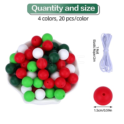 80Pcs 4 Style Round Silicone Focal Beads SIL-SZ0001-22H-1