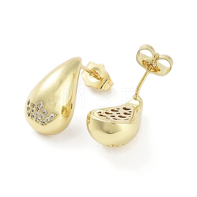 Teardrop Rack Plating Brass Cubic Zirconia Stud Earrings for Women EJEW-B047-02G-01-1